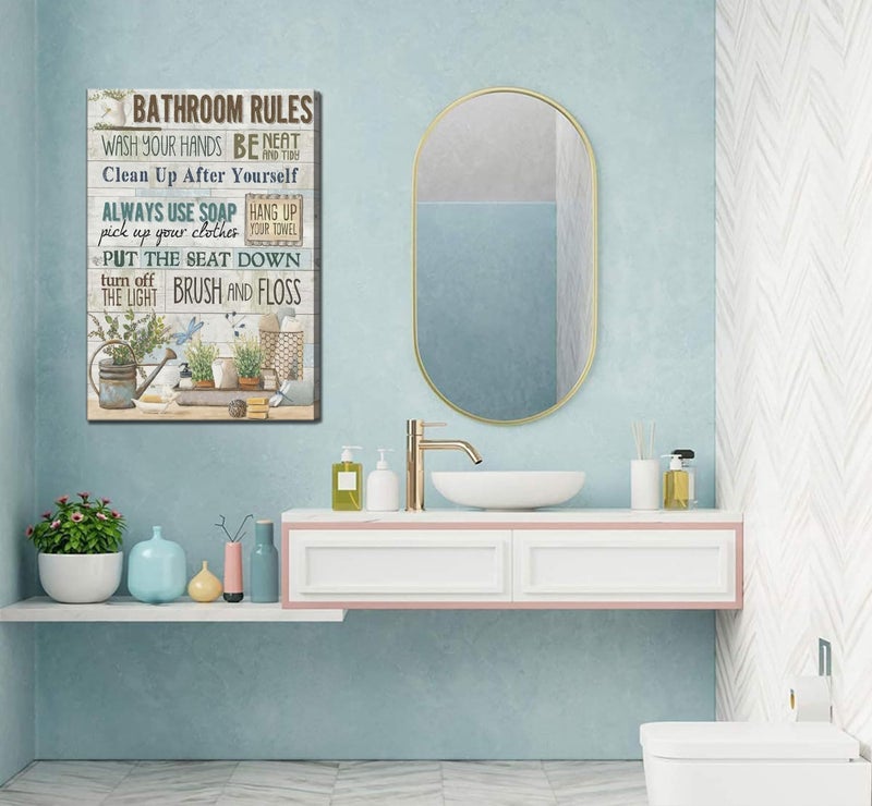 AKOTAC Funny Bathroom Rules Wall Art. Country Farmhouse Bathroom Painting Picture Wall Decor. Toilet Civilization Slogan Poster Print Artwork. Suitable for Living Room Bedroom Home Decoration - Image 2