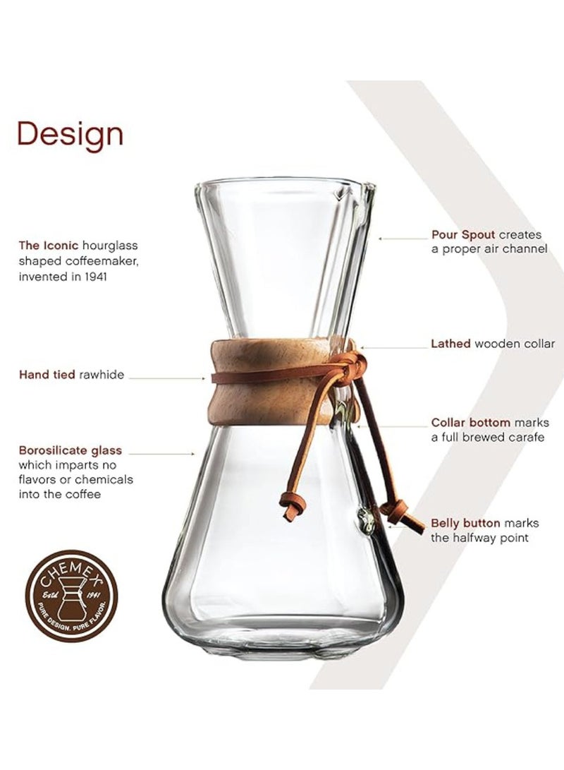 كيميكس حزمة 1 ماكينة قهوة كلاسيكية سعة 3 أكواب (15 أونصة) مع 100 قطعة من ورق فلتر القهوة نصف القمري - Image 3