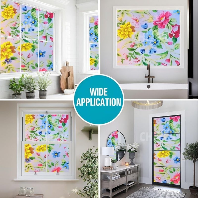 CHIPAK Vinyl Frosted Window Self-Adhesive Privacy Film for Glass, Decorative Sticker Wallpaper Sheet for Door, Bathroom, Home, Office - Peppy Flowers (18x36 Inch) - Image 5