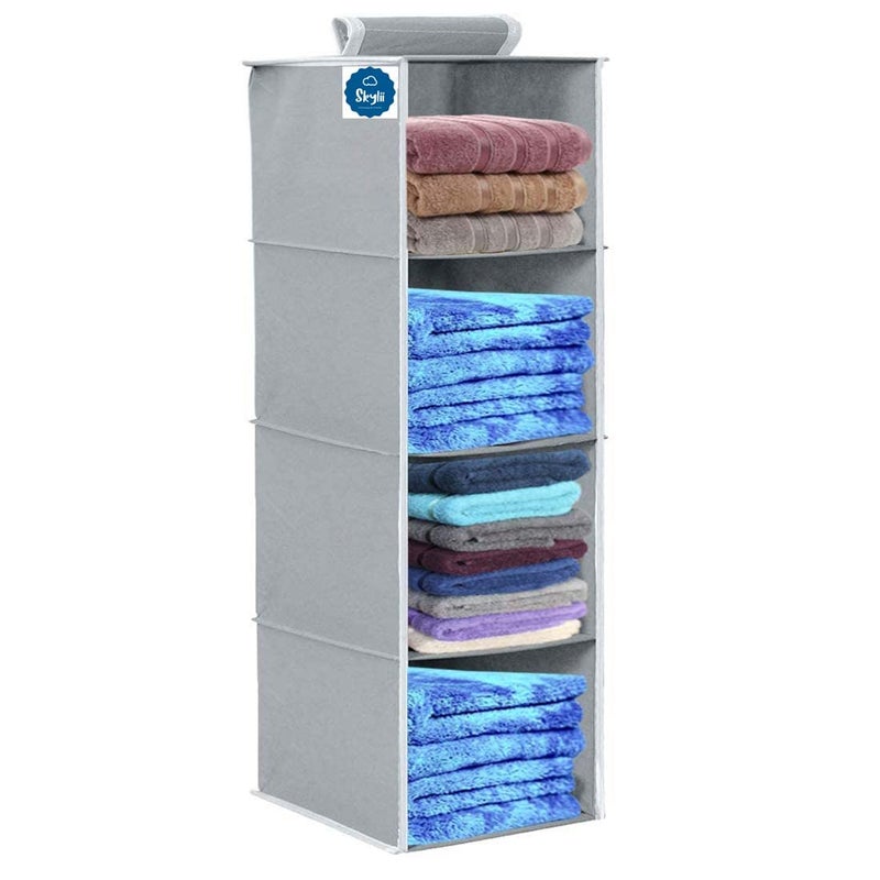 SKYLII Hanging Organizer 4 ShelvesNon Woven Foldable WardrobeCloset Organizer 1 Grey - Image 1