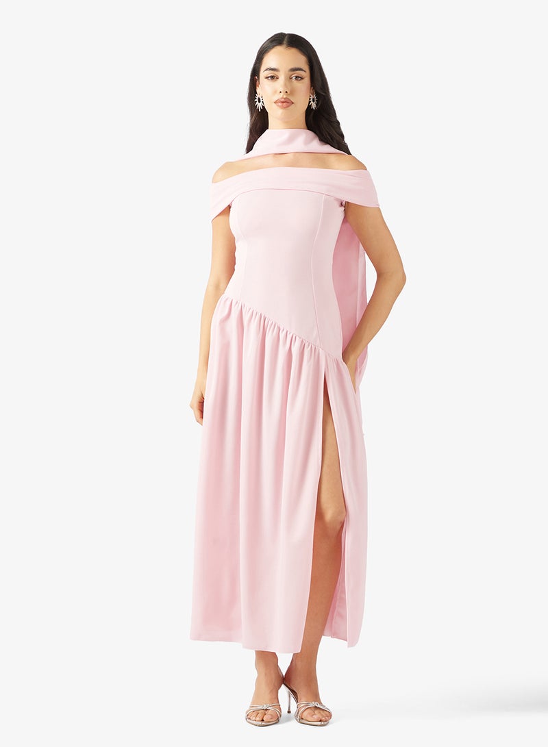 Ginger Off Shoulder Drop Waist Dress with Slit - Image 1