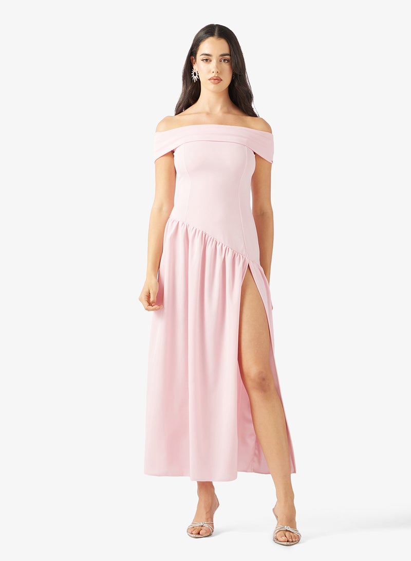 Ginger Off Shoulder Drop Waist Dress with Slit - Image 4