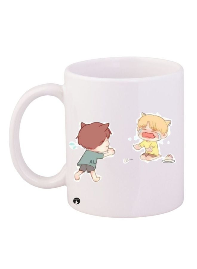 RYN Cartoon Printed Coffee Mug White/Beige/Yellow 11ounce