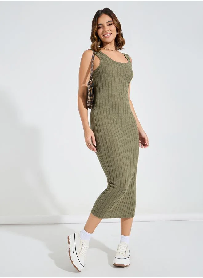 Styli Rib Scoop Neck Bodycon Midi Dress