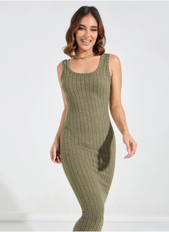 Styli Rib Scoop Neck Bodycon Midi Dress