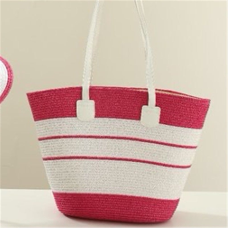 Explosive Straw Hat Straw Bag Two-Piece Travel Sunshade Hat Big Brim Large Capacity Tote Bag Straw Bag Suit Fashion
