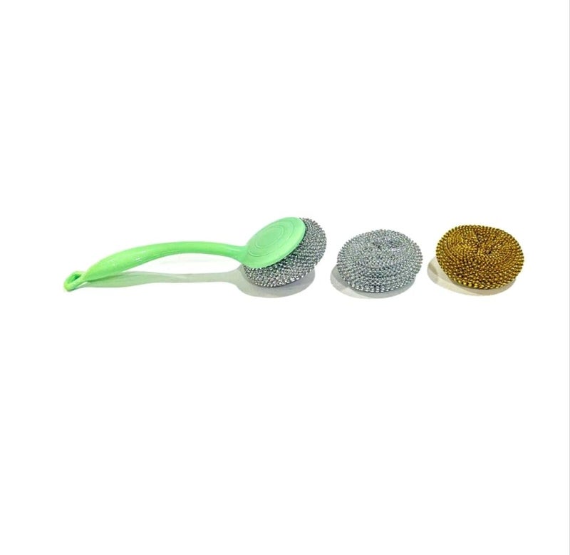 Long Handle Stainless Steel Wire Brush with Hanging Hole Multipurpose Cleaning Sink, Kitchen Cleaning Brush with Plastic Handle, Multicolor - Image 1