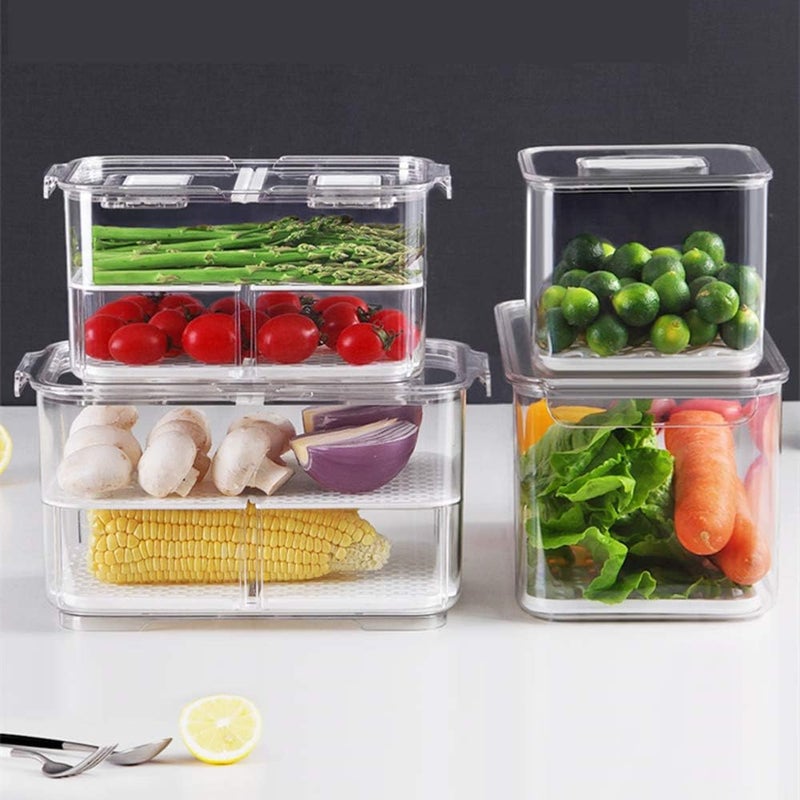 SANNO Refrigerator Food Storage Containers Stay Fresh,Food Storage Container Bin Stackable Refrigerator Freezer Organizer Fresh Keeper Drawers with Vented Lids and Removable Drain Tray - Image 5