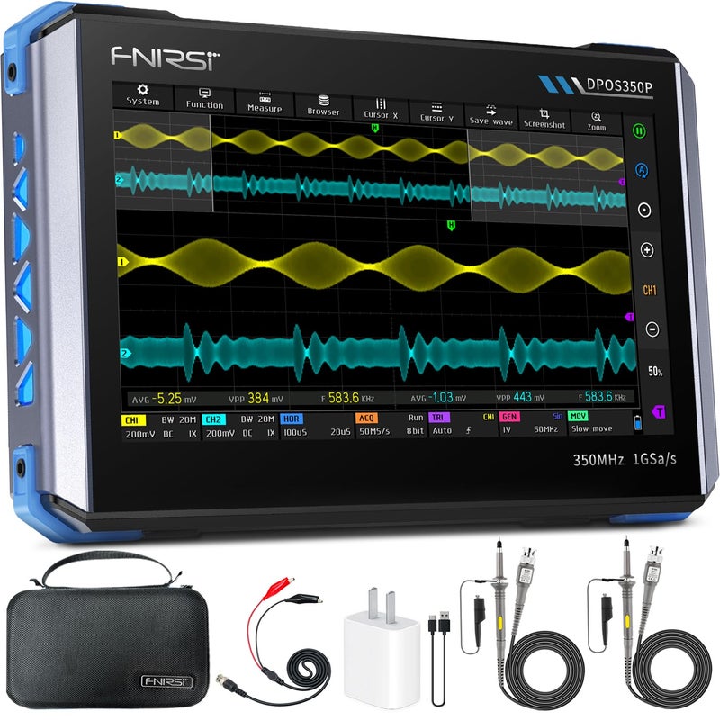 FNIRSI DPOS350P جهاز قياس تذبذب محمول 4 في 1 لوح رقمي 350MHz محلل طيف 200KHz 350MHz محلل استجابة تردد مولد DDS 2CH جهاز قياس تذبذب محمول 1 GSas 7 شاشة لمس رقمية فوسفورية - Image 2