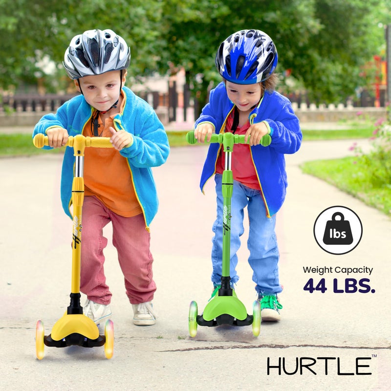 Hurtle Mini Kickboard Scooter for Kids - Height Adjustable 25''-28'', Lightweight 3-Wheel with LED Light-up Wheels, Anti-Slip,Indoor/Outdoor Fun, Micro Scooters for Ages 2-5 (Green) - Image 4