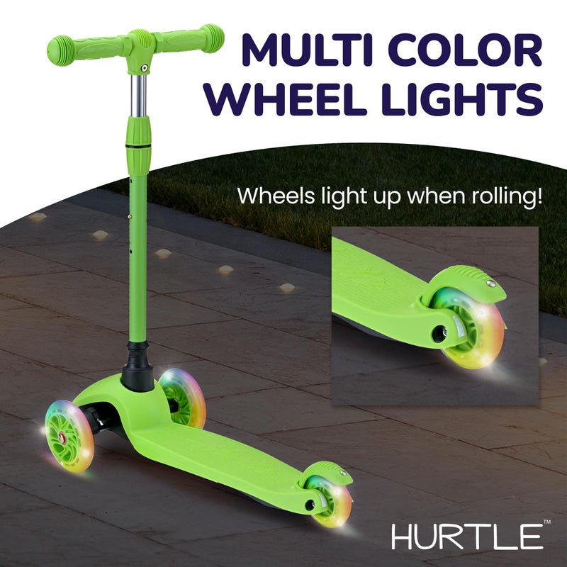 Hurtle Mini Kickboard Scooter for Kids - Height Adjustable 25''-28'', Lightweight 3-Wheel with LED Light-up Wheels, Anti-Slip,Indoor/Outdoor Fun, Micro Scooters for Ages 2-5 (Green) - Image 5