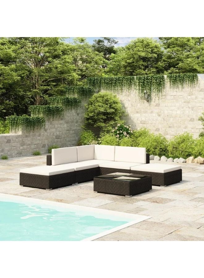 vidaxl vidaXL 6 Piece Garden Lounge Set with Cushions Poly Rattan Black  - Image 1