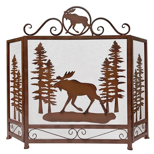 BestGiftEver 3Panel Fireplace Screen Decorative with a Moose in The Forest Design  Stand Alone Fireplace Cover Metal Mesh Screen  Home Decorative Firescreen for Cabin Wildlife and Woodland Theme