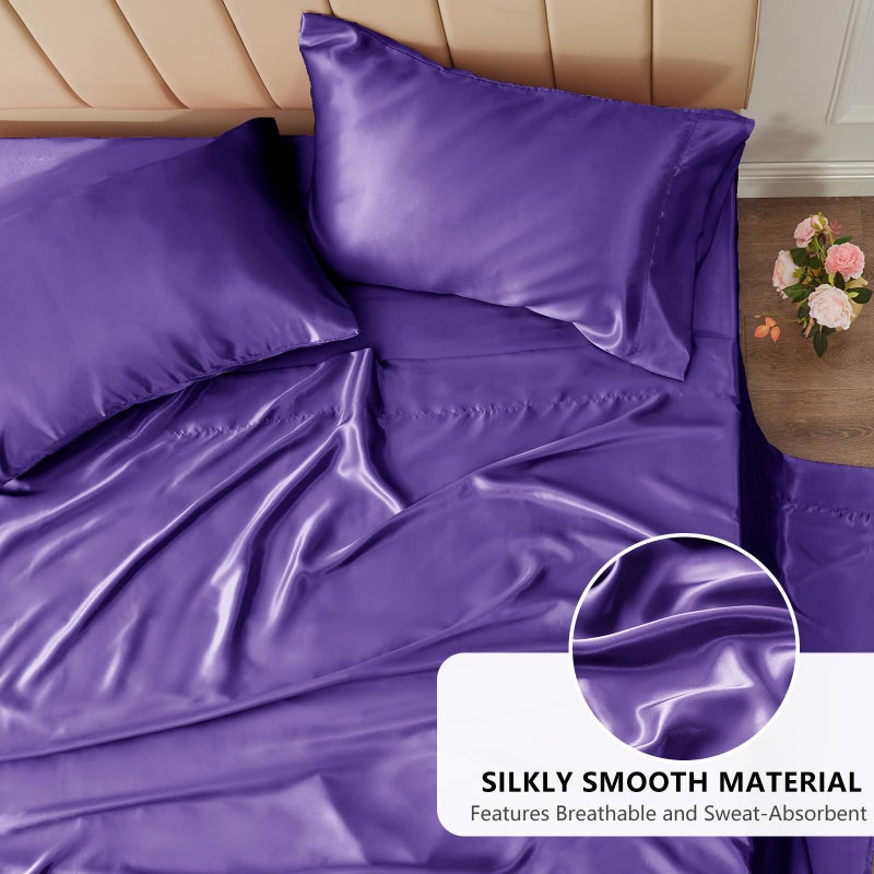 CozyLux Satin Sheets Twin Size - 3 Piece Purple Bed Sheet Set with Silky Microfiber  1 Deep Pocket Fitted Sheet  1 Flat Sheet  and 1 Pillowcase - Smooth and Soft - Image 3