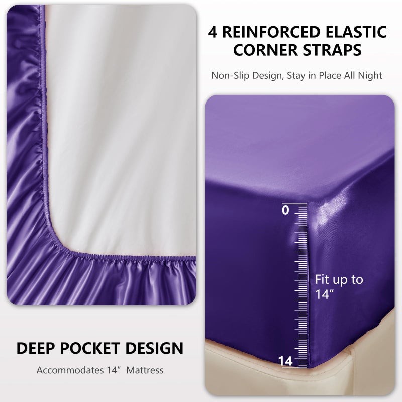 CozyLux Satin Sheets Twin Size - 3 Piece Purple Bed Sheet Set with Silky Microfiber  1 Deep Pocket Fitted Sheet  1 Flat Sheet  and 1 Pillowcase - Smooth and Soft - Image 4