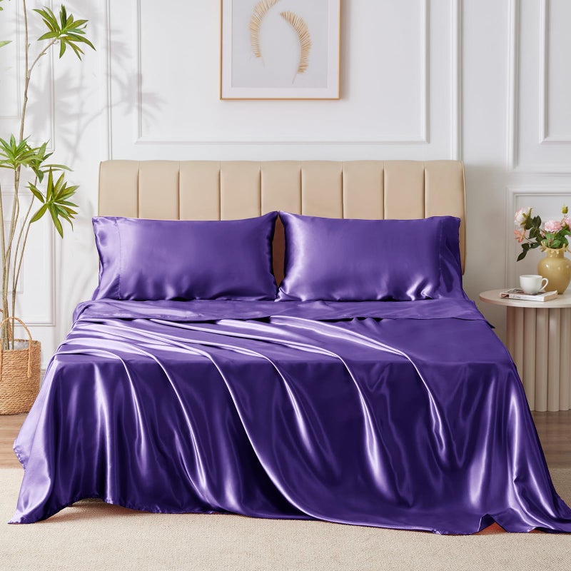 CozyLux Satin Sheets Twin Size - 3 Piece Purple Bed Sheet Set with Silky Microfiber  1 Deep Pocket Fitted Sheet  1 Flat Sheet  and 1 Pillowcase - Smooth and Soft - Image 2
