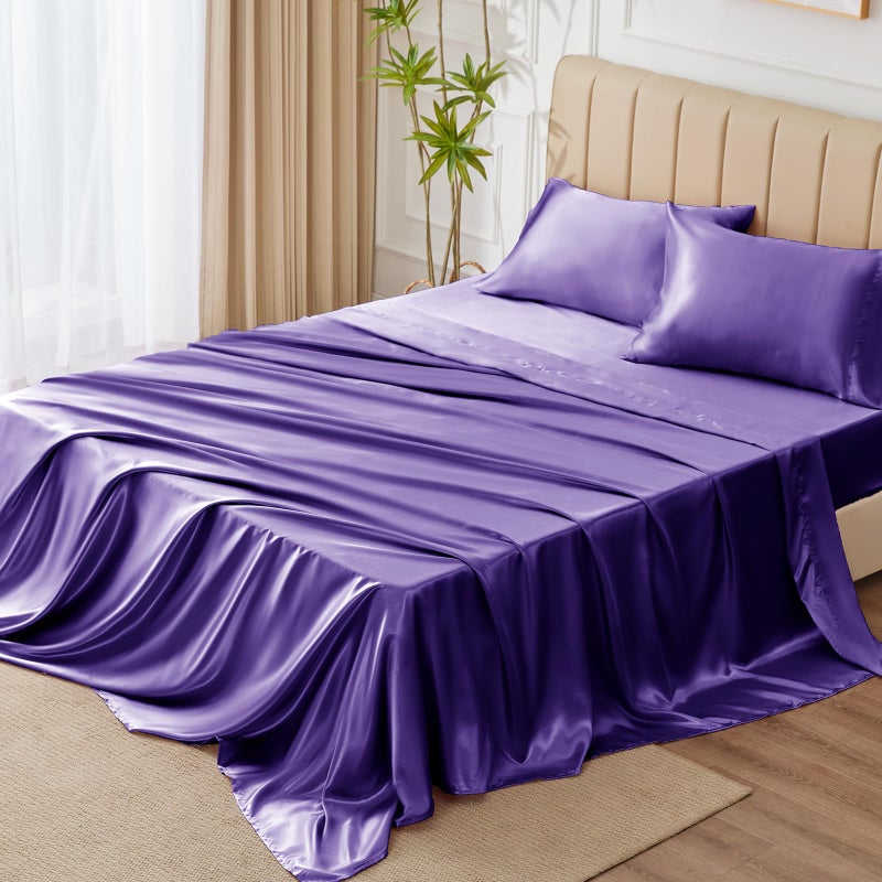 CozyLux Satin Sheets Twin Size - 3 Piece Purple Bed Sheet Set with Silky Microfiber  1 Deep Pocket Fitted Sheet  1 Flat Sheet  and 1 Pillowcase - Smooth and Soft - Image 5