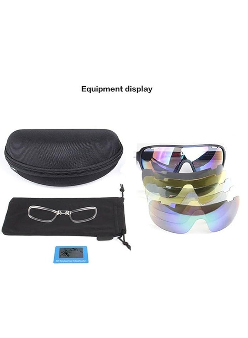 Polarized Sports Sunglasses With 5 Interchangeable Lenes, Cycling Sunglasses for Men Outdoor