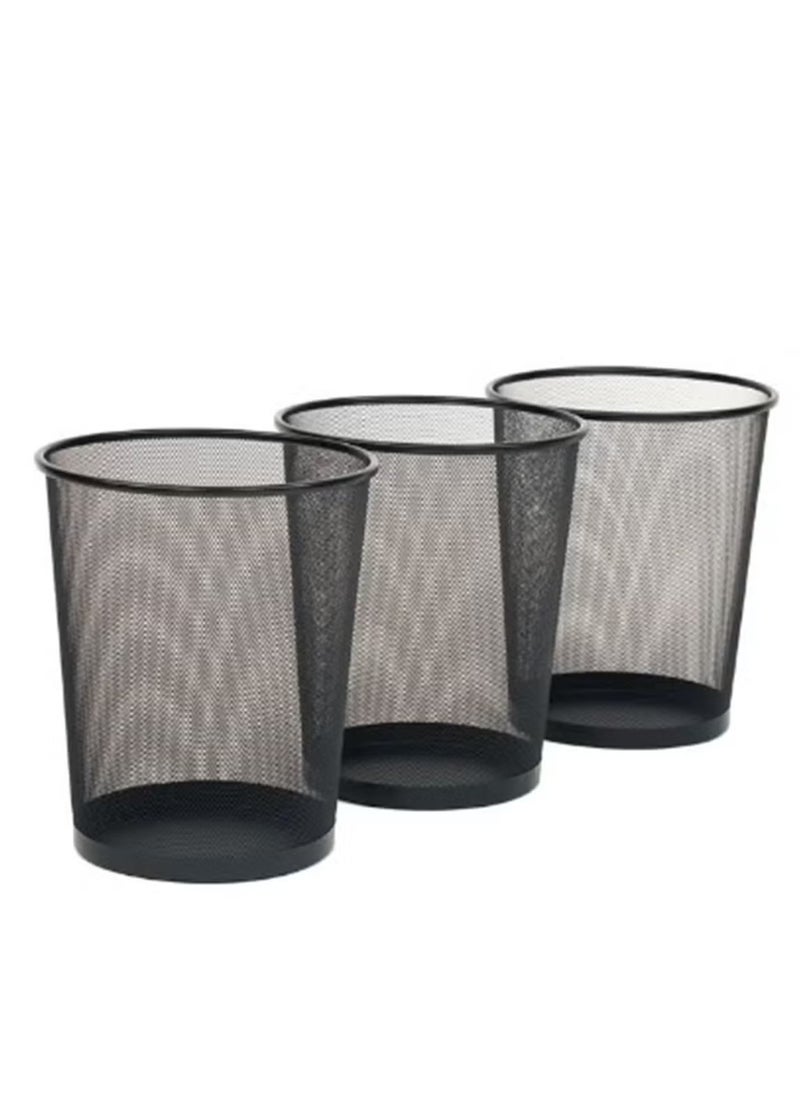 Generic - Garbage Bins Round Mash Waste Basket Trash Black (3-Piece) - Image 1