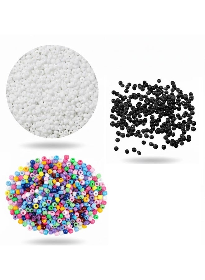 Premium 3-Pack Seed Bead Set: Solid Black, Pure White, and Vibrant Rainbow Mix