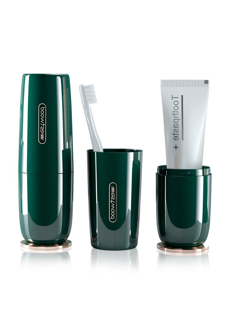Excefore - Luxury Green Plastic Travel Toothbrush Holder Case with Cover, Portable Travel Toothbrush Cup, Storage Container for Travel, Home, School, Camping - Image 1