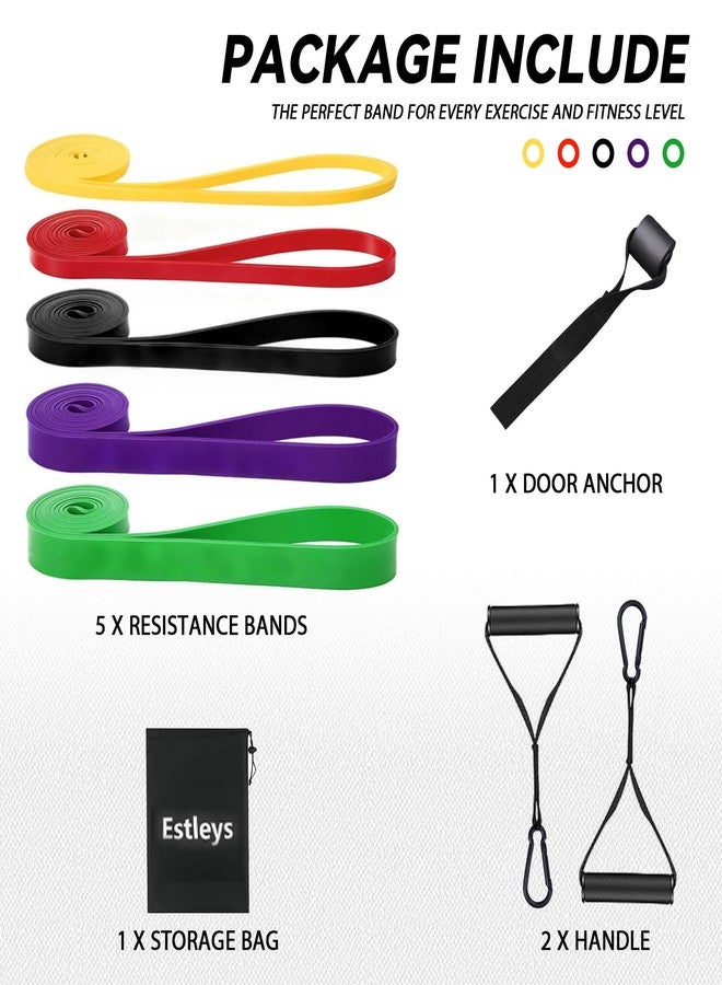 Estleys Resistance Bands, 5 Pack Pull-up Bands, Fabric Resistance Bands for Legs, Workout Bands, Exercise Bands Set for Fitness, Working Out, Body Stretching, Physical Therapy - Image 2