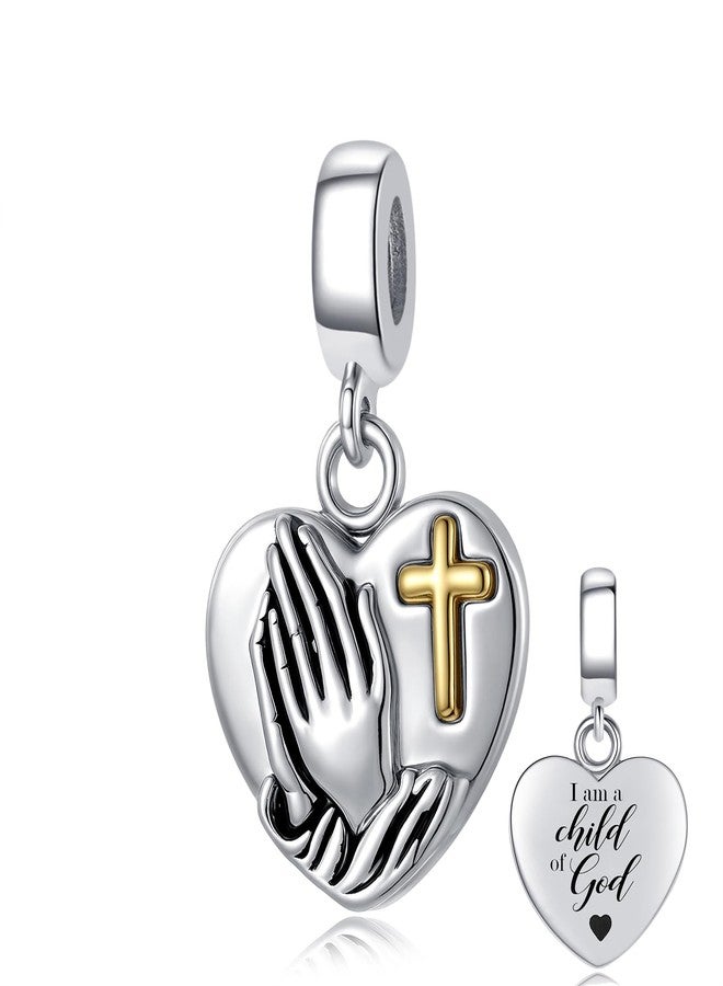 QeenseKc Praying Hands Cross Heart Dangle Charm Bible Verse Engraved 1 John 3:1 Bead Compatible with Pandora Bracelet Women - Image 1