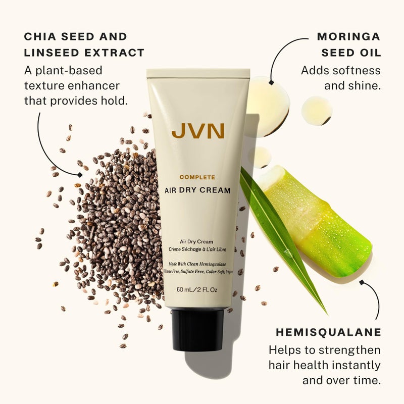 JVN كريم تجفيف الشعر بالهواء من JVN، كريم تصفيف الشعر بالهواء بدون حرارة، كريم تصفيف ناعم لجميع أنواع الشعر، ينعم الشعر ويحدده، خالٍ من الكبريتات، 2 أونصة سائلة - Image 2