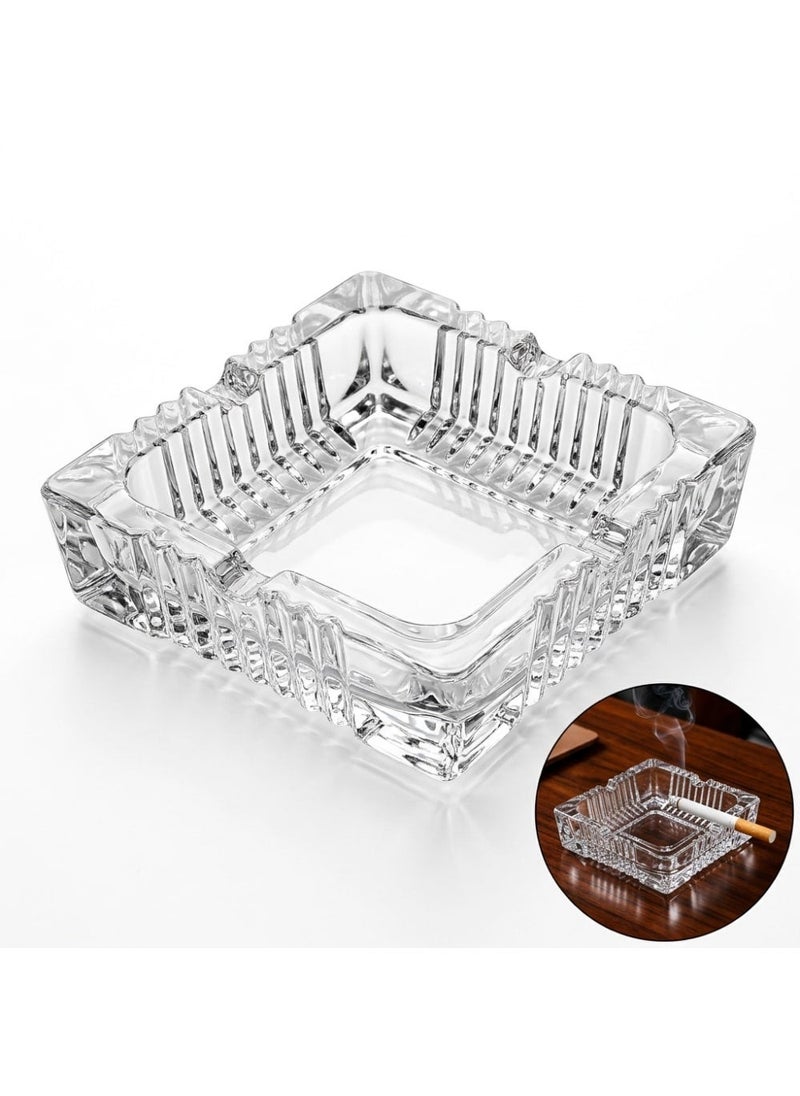 Blinkmax Rectangular Glass Ashtray with Ribbed Design, Thick Sides, and Cigarette Rests for Home and Office - Transparent - 10.8x7.8x3.4 cm - Image 1