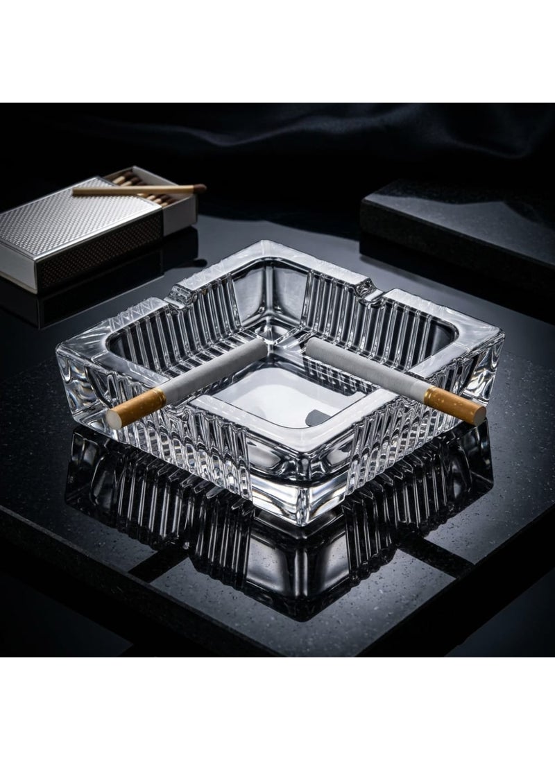 Blinkmax Rectangular Glass Ashtray with Ribbed Design, Thick Sides, and Cigarette Rests for Home and Office - Transparent - 10.8x7.8x3.4 cm - Image 2