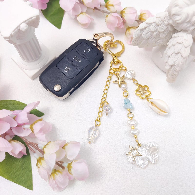 cioatu Y2K Aesthetic Keychains for Women Cute Flowers Star Cake Jellyfish Keychins Charms Kawaii Bag Purse Decor (Golden Ginkgo Leaf) - Image 3