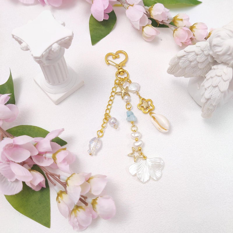 cioatu Y2K Aesthetic Keychains for Women Cute Flowers Star Cake Jellyfish Keychins Charms Kawaii Bag Purse Decor (Golden Ginkgo Leaf) - Image 2