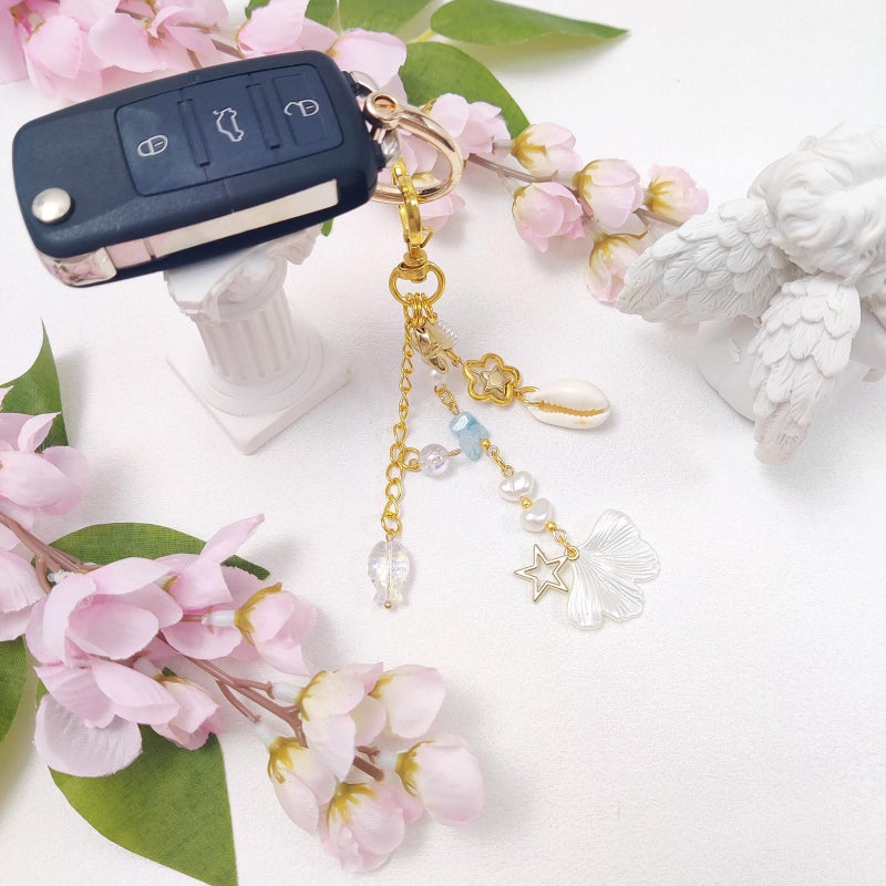 cioatu Y2K Aesthetic Keychains for Women Cute Flowers Star Cake Jellyfish Keychins Charms Kawaii Bag Purse Decor (Golden Ginkgo Leaf) - Image 4