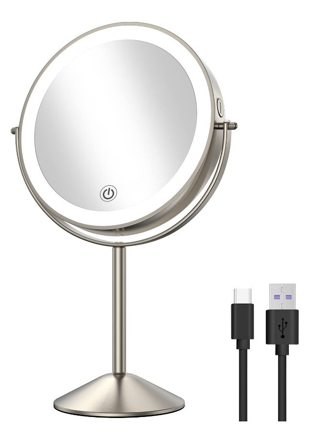 Gospire 8 Lighted Makeup Mirror with Magnification 10X1X 3 Color Lights Dimmable Lighting 360 Rotation Double Sided Rechargeable Cordless Vanity Cosmetic Standing LED Mirror for Makeup