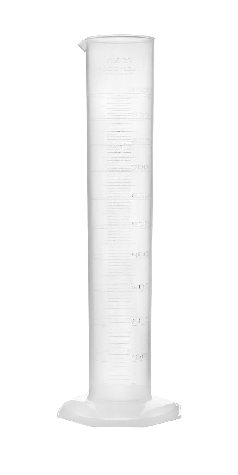 EISCO Graduated Cylinder, 1000mL - Class B Tolerance - Octagonal Base - Polypropylene Plastic - Industrial Quality, Autoclavable - Image 1