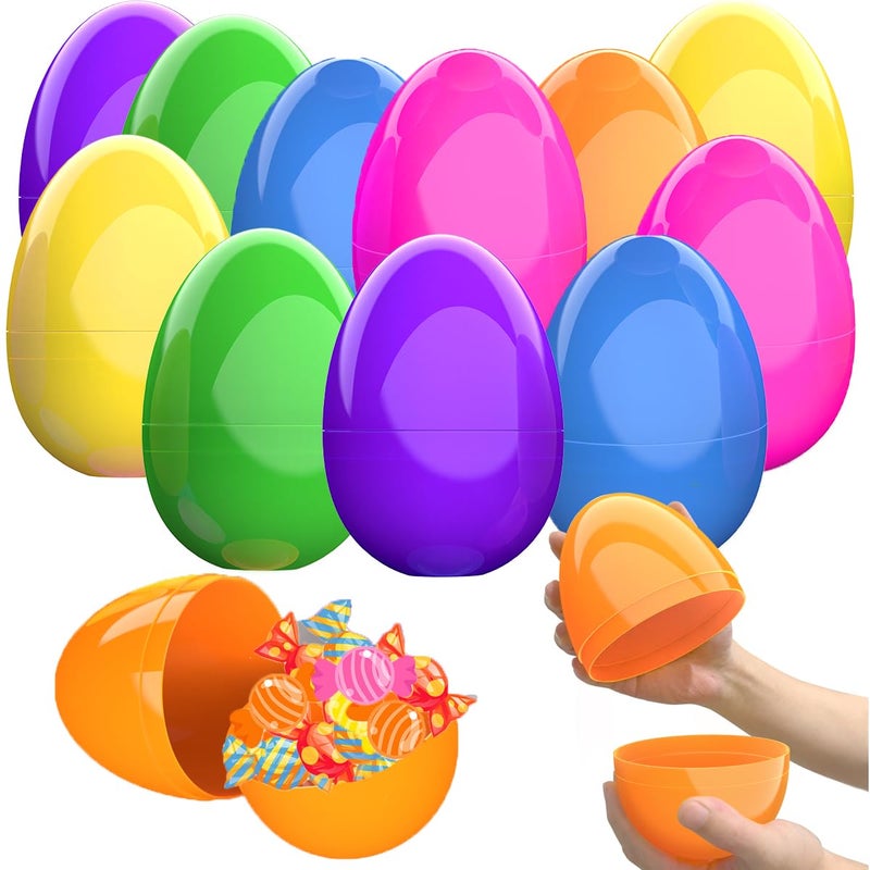 CALEST 12 Pcs Jumbo Easter Eggs 6 Inch Fillable Plastic Easter Eggs Bright Color for Easter Hunt Party Supplies Large Colorful Easter Eggs for Toddler Toy Basket Stuffers Toys Filling Treats - Image 3