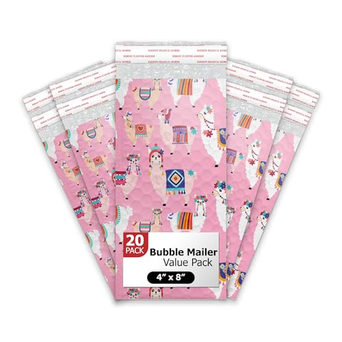 Pro Supply Global Llamas Designer Self-Seal Bubble Mailers Padded - 4"x8" (20 Pieces) - A Colorful Shipping Envelopes Bags for Small Items Packaging, Mailing, Gifts, Documents, Crafts and Accessories. - Image 1