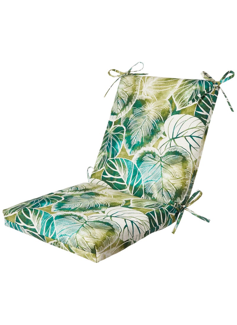 Pillow Perfect Pillow Perfect Tropic Floral IndoorOutdoor Solid Back 1 Piece Chair Cushion with Ties Squared Corner Deep Seat Weather and Fade Resistant 365 x 18 GreenIvory Key Cove 