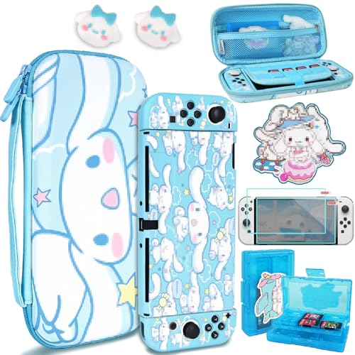 TIKOdirect Carrying Case for Switch OLED, Cute Portable Travel Bag in Newest Updated Design of Blue Interior with Soft Protective Case, Screen Protectors and Thumb Grip caps, Blue - Image 1