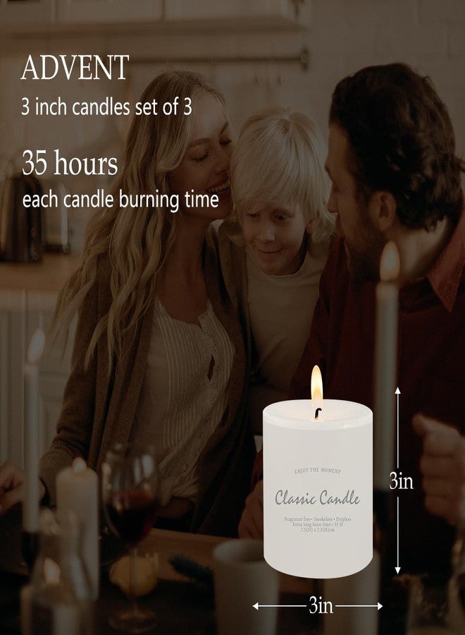 BINYUAN 3" x 3" Hand-Poured Unscented White Pillar Candles, Dripless Candles Set of 3, Smokeless, Clean Burning, Approx 40 Hours Burn Time, Wedding, Dinner, Christmas and Home Decor - Image 5