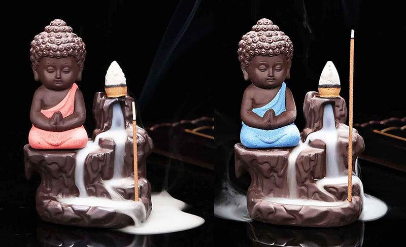 HC VILLA Monk Buddha Smoke Backflow Pack of 2 Buddha Incense Fountain with 20 Scented Cone Incenses Holder for Gift Office Desk | Living Room, Home Decor, Garden, Decoration Meditation YOG Decorative - Image 1