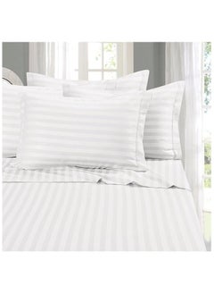 RION 3 Piece Luxury White Striped Bed Sheet Set with 1 Flat Sheet and 2 Pillowcases With Skirting Design for Hotel an Home Crafted from Ultra Soft and Breathable Cotton for Year-Round Comfort, 210 TC, Indian Cotton, (Double)  - Image 2