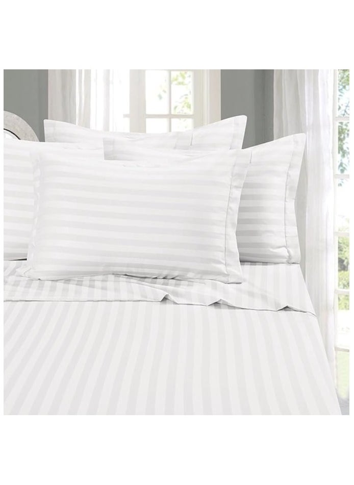 RION 3 Piece Luxury White Striped Bed Sheet Set with 1 Flat Sheet and 2 Pillowcases With Skirting Design for Hotel an Home Crafted from Ultra Soft and Breathable Cotton for Year-Round Comfort, 210 TC, Indian Cotton, (Double)  - Image 2