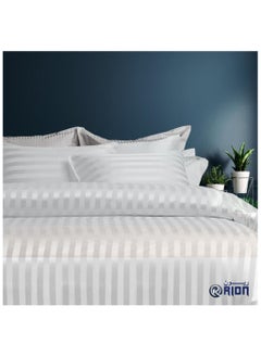 RION 3 Piece Luxury White Striped Bed Sheet Set with 1 Flat Sheet and 2 Pillowcases With Skirting Design for Hotel an Home Crafted from Ultra Soft and Breathable Cotton for Year-Round Comfort, 210 TC, Indian Cotton, (Double)  - Image 3
