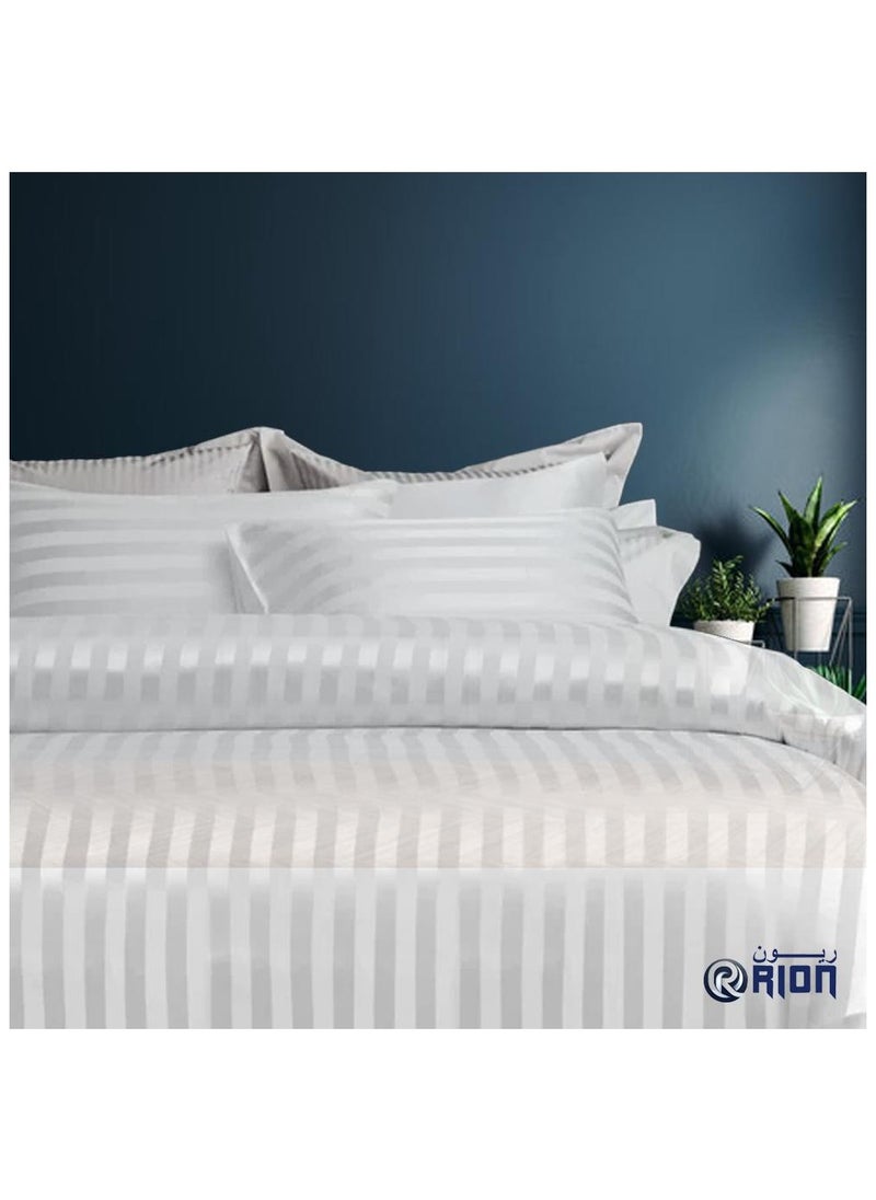 RION 3 Piece Luxury White Striped Bed Sheet Set with 1 Flat Sheet and 2 Pillowcases With Skirting Design for Hotel an Home Crafted from Ultra Soft and Breathable Cotton for Year-Round Comfort, 210 TC, Indian Cotton, (Double)  - Image 3