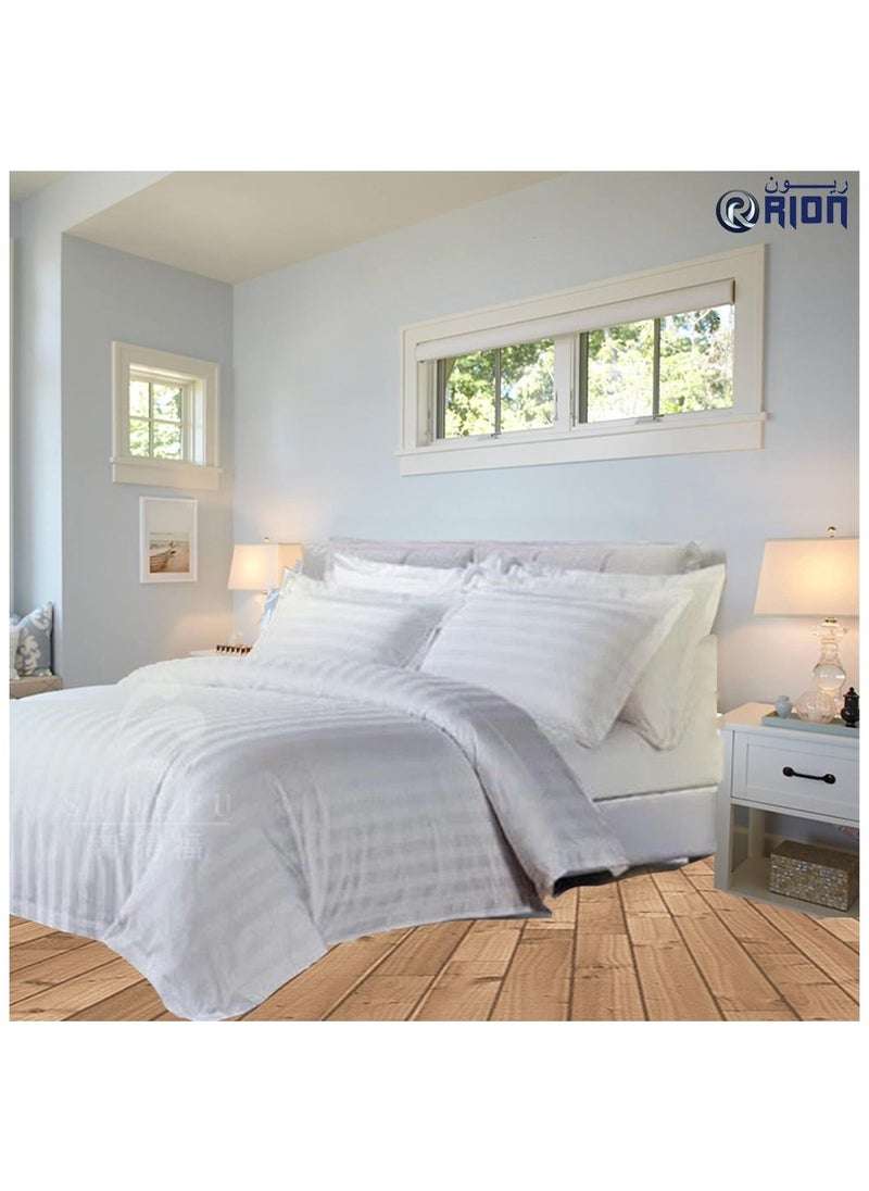 RION 3 Piece Luxury White Striped Bed Sheet Set with 1 Flat Sheet and 2 Pillowcases With Skirting Design for Hotel an Home Crafted from Ultra Soft and Breathable Cotton for Year-Round Comfort, 210 TC, Indian Cotton, (Double)  - Image 4