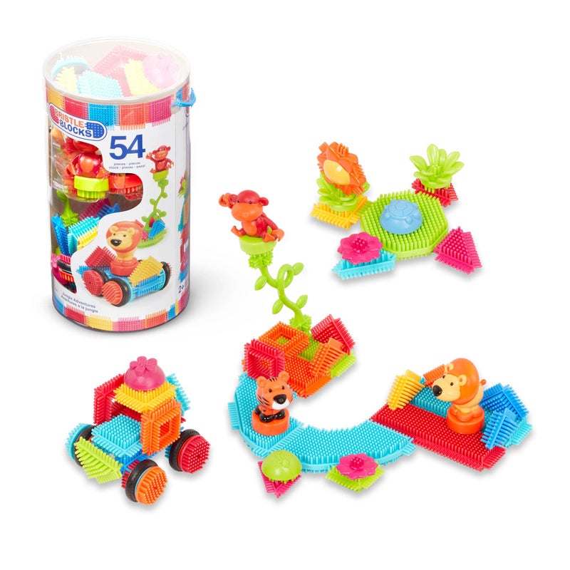 Battat â€“ Bristle Blocks â€“ STEM Interlocking Building Blocks â€“ 54 Pieces Playset â€“ Reusable Storage Bucket â€“ Developmental Toys for Toddlers & Kids â€“ Jungle Advetures â€“ 2+ Years - Image 1