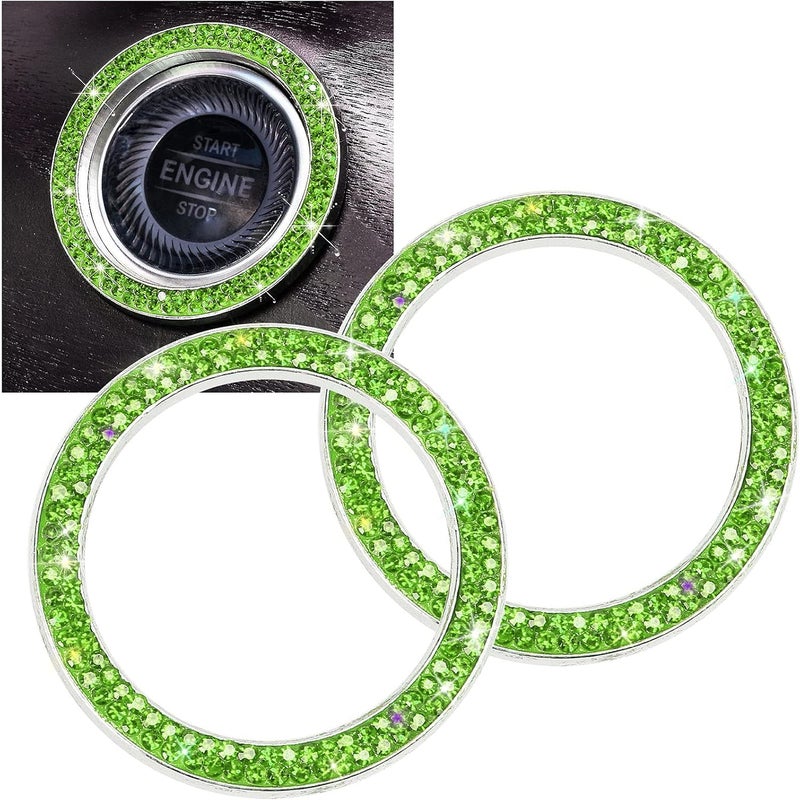 ToBeQueen Bling Car Crystal Rhinestone Ring Emblem Sticker, Car Interior Decoration, Bling Car Accessories for Women, Push to Start Button, Key Ignition Starter & Knob Ring (Green) - Image 1