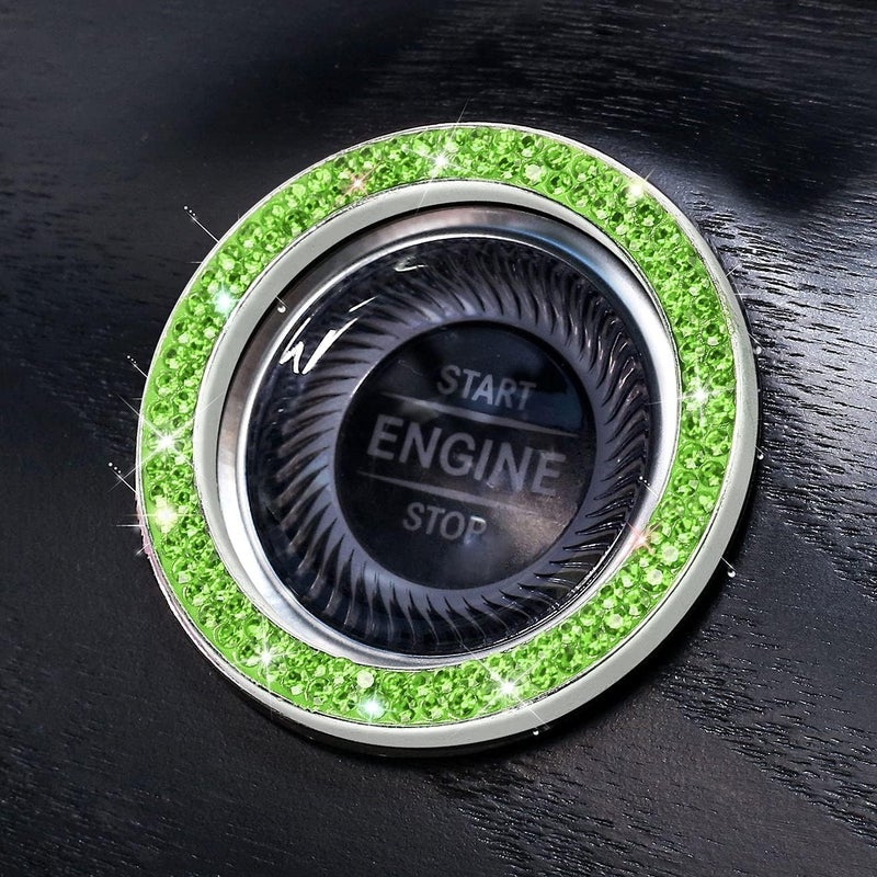ToBeQueen Bling Car Crystal Rhinestone Ring Emblem Sticker, Car Interior Decoration, Bling Car Accessories for Women, Push to Start Button, Key Ignition Starter & Knob Ring (Green) - Image 5