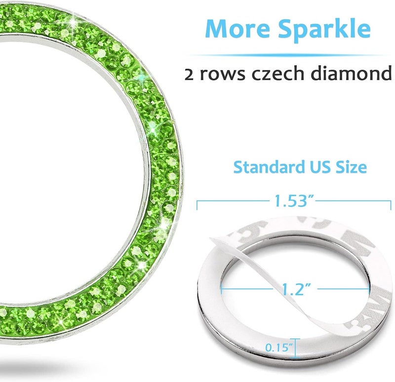 ToBeQueen Bling Car Crystal Rhinestone Ring Emblem Sticker, Car Interior Decoration, Bling Car Accessories for Women, Push to Start Button, Key Ignition Starter & Knob Ring (Green) - Image 4
